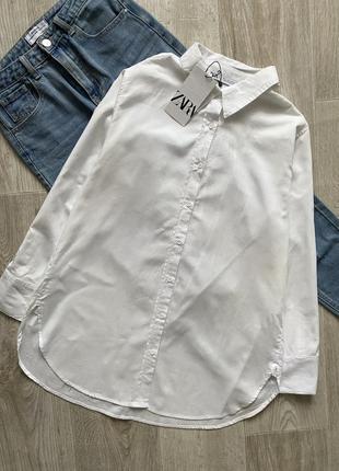 Zara женская удлиненная рубашка, сорочка, рубашка оверсайз, рубашка- туника, блузка, блуза