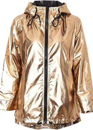 Золотая золотистая курточка ветровка парка дождевик с капюшоном удлиненный koosin
