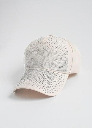 Бейсболка со стразами kent&aver белая кепка для девочек от kent&aver белая женская кепка украинского произв.