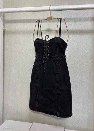Чорна джинсова  корсетна стрейчева сукня сарафан