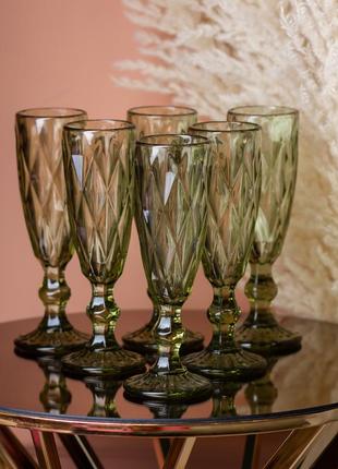 Бокал граненый из толстого стекла фужеры набор бокалов для шампанского 6 штук зеленый