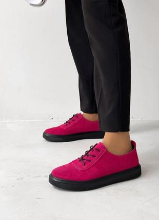 Фуксія рожеві жіночі кросівки кеди з натуральної замші замшеві кеди кросівки