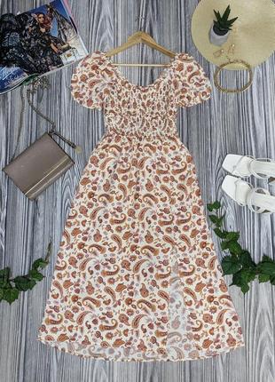 Молочное длинное платье из вискозы в цветочный принт hollister #3162