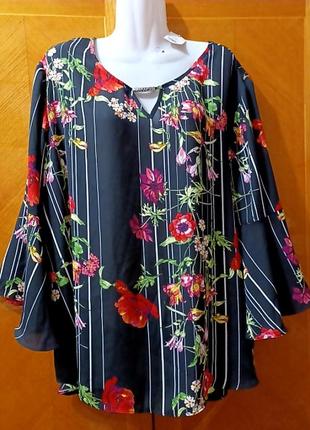 Нова красива блуза  р.22/24 w від est 1946 , квіти ,смужка, рукав з воланом