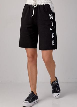 Женские трикотажные шорты с надписью nike - черный цвет, l (есть размеры)