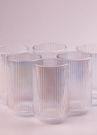 Стакан для напитков высокий фигурный прозрачный ребристый из толстого стекла набор 6 шт rainbow