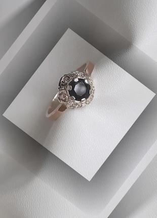 🫧 18.5 размер кольцо серебро с золотом фианит чёрный