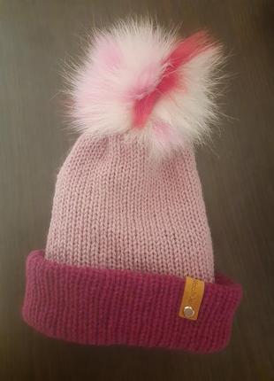 Тепла жіноча шапка з натуральним хутром песець | woollyjoy