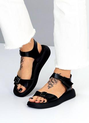 Чорні натуральні шкіряні босоніжки сандалі 36-40