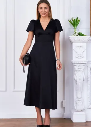 Чорна шовкова сукня міді плаття довге з шовку