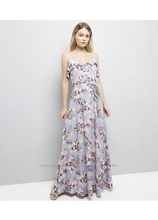 Платье макси цветочное на бретелях лавандовое лиловое