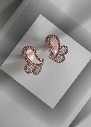 🛍 серьги серебро с золотом фианит белый красный