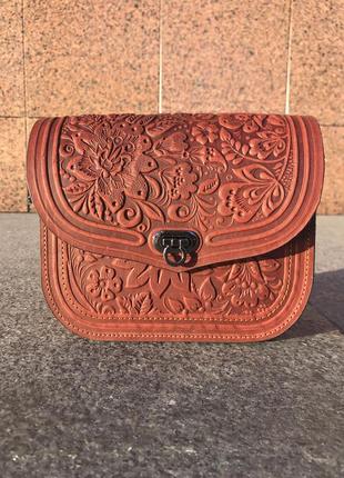 Женская сумка. кожа женская сумочка цветы ручной работы. кожаная сумочка с тиснением на плечо.