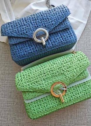 Сумка sandro синя зелена бежева плетенна