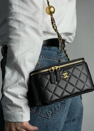 Класична якісна чорна жіноча сумка з ланцюжком сумка крос боді шкіряна сумка chanel classic black lambskin pearl crush vanity bag