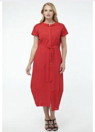 Жіноча червона літня сукня на ґудзиках 50 р