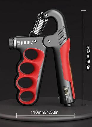 Эспандер кистевой 5-100кг со счетчиком нажатий. регулируемый эспандер для кисти черный с серым