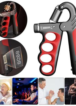 Эспандер кистевой 5-100кг со счетчиком нажатий. регулируемый эспандер для кисти черный с серым