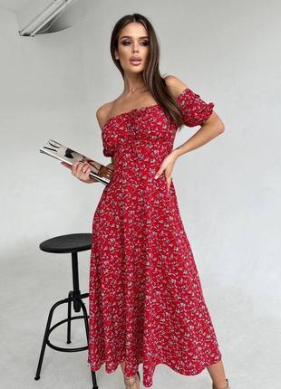 🌈4! шикарна жіноча сукня в квіти міді женское платье миди червоне червоний красное плаття