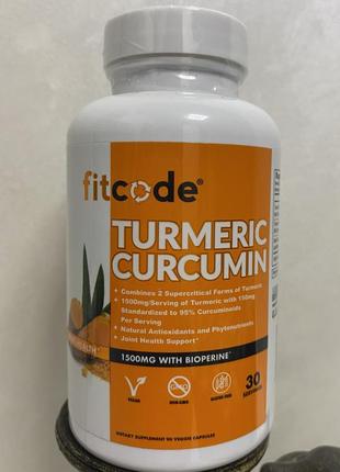 Fitcode, куркумін із куркуми, 1500 мг, 90 веганських капсул (500 мг у капсулі)