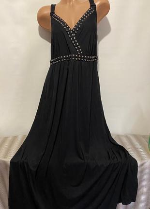 Женское черное длинное платье-сарафан большой размер 22 (№119)