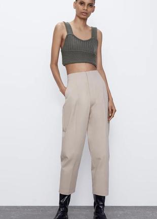 Укороченные хлопковые брюки штанины zara balloon cropped pants trousers