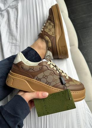 Розкішні жіночі та чоловічі кросівки у стилі gucci gg sneakers brown premium коричневі