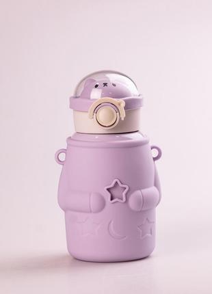 Детский термос с трубочкой 500 мл с ремешком фиолетовый
