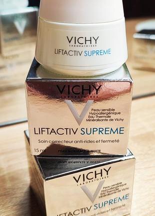 Vichy liftactiv тривалої дії: корекція зморшок, пружність шкіри для нормальної та комбінованої шкіри 15 мл + подарунок (фірмова косметичка vichy)