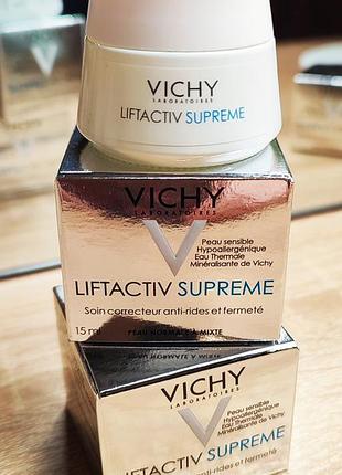 Vichy liftactiv тривалої дії: корекція зморшок, пружність шкіри для нормальної та комбінованої шкіри 15 мл + подарунок (фірмова косметичка vichy)