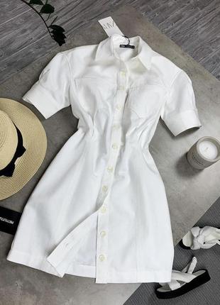 Белое джинсовое платье мини платье zara xs s