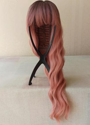 Розовый новый парик, длинный, с чёлкой, термостойкий парик