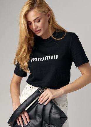 Жіноча футболка з написом miu miu — чорний колір, s (є розміри)