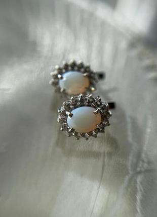 Срібні сережки з нано опалом та фіанітом 085n-5510