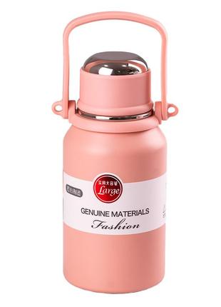 Термокухоль нержавіюча сталь • термос з ручкою • термос з чашкою • термокухоль 900 мл рожевий