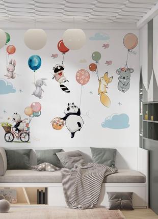Інтер'єрні великі наклейки для дитячої звірята на повітряних кульках 180х120 см8 фото