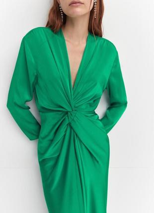 Платье с широкими рукавами зеленое платье с узлом