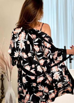 Кимоно халат цветочный принт на запах