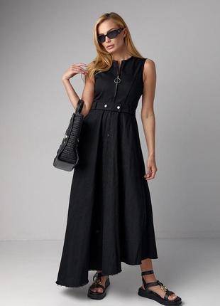Котонова сукня максі з блискавкою та асиметричним подолом чорна