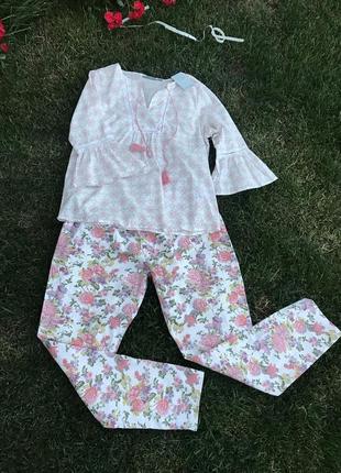 1+1=3коттоновые брючки с цветочным принтом