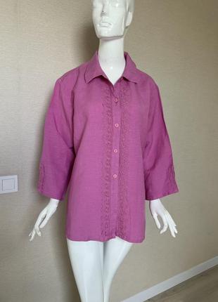 Гарна сорочка блуза батал з льоном з кружевом togo