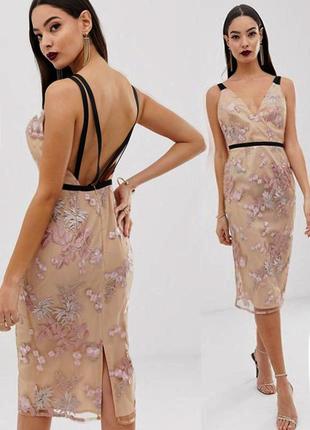 Розпродаж  сукня asos міді з квітковою вишивкою та відкритою спиною
