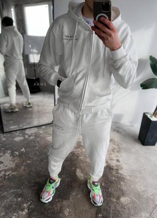 Білий спортивний костюм чоловічий оверсайз зіп худі штани