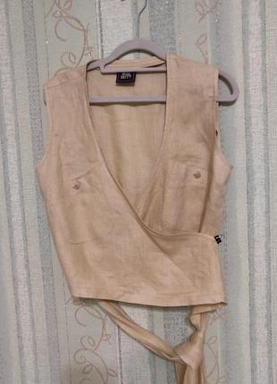 Жіночий льняний топ блуза на запах р.48/eur 40