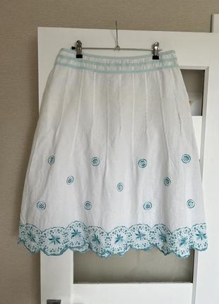 Очень красивая качественная юбка с вышивкой чистый лен per una