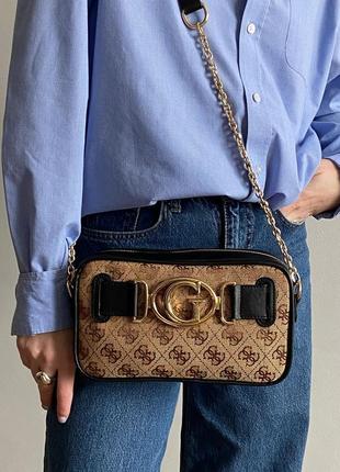 Стильна фірмова коричнева жіноча сумка guess aviana camera bag повсякденна жіноча сумка на плече сумка крос боді guess