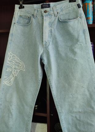 Vtg versace jeans couture джинси штани світло блакитні з великим логотипом принтом made in italy ittierre