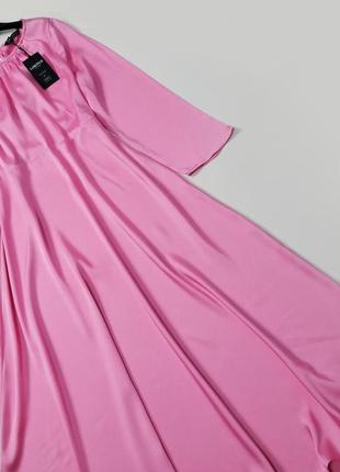 Атласное длинное розовое платье m&s