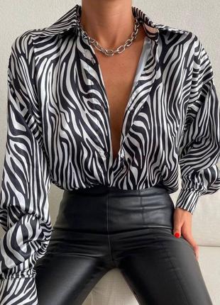 Женская шелковая рубашка в принт зебра