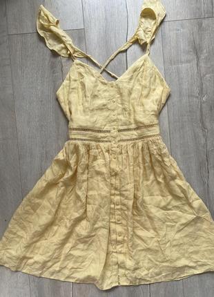 Платье желтое лен вискоза
